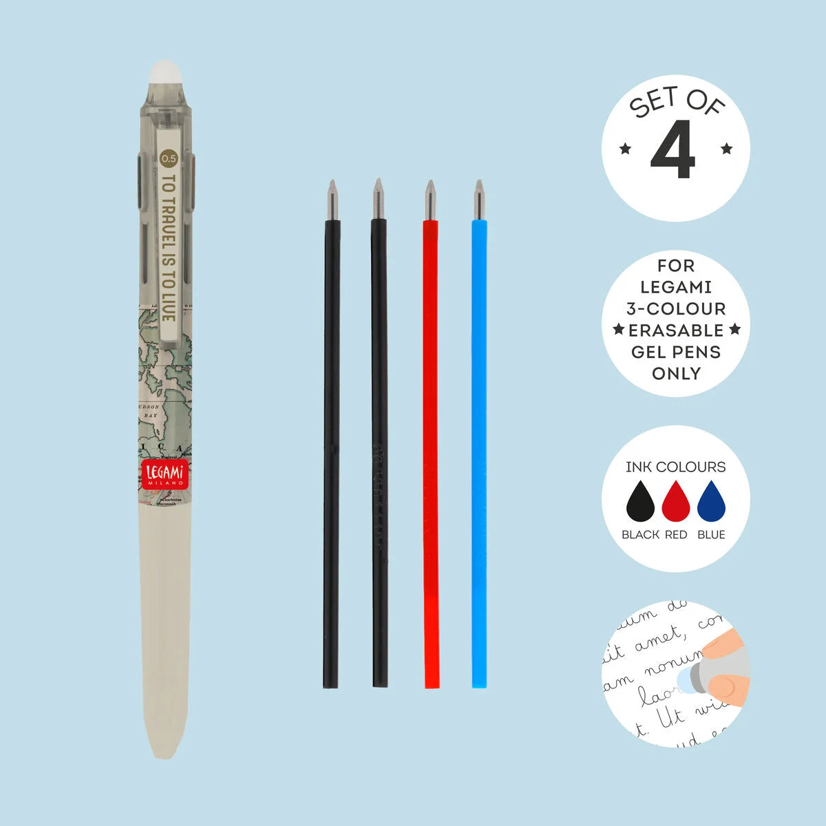 Set di 4 Refill per Penna Gel Cancellabile 3 Colori - Centroscuola