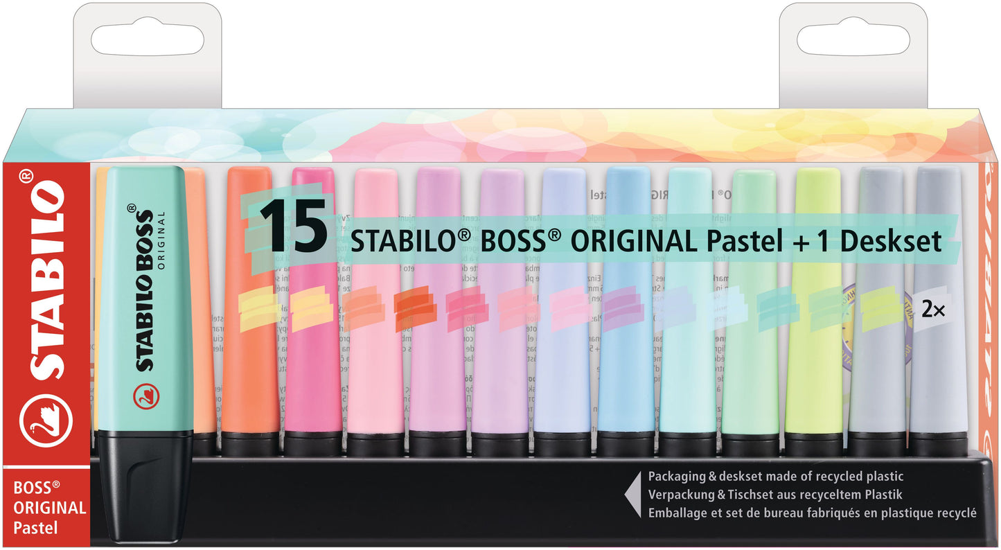 Evidenziatore Stabilo Boss Pastel - Set scrivania 15 pezzi - Centroscuola