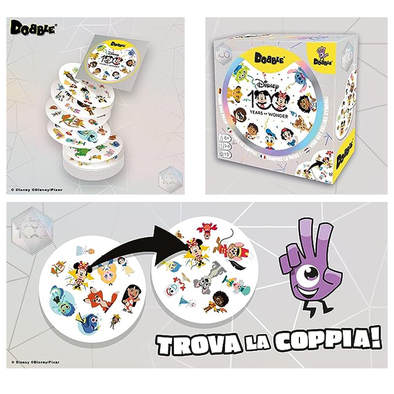 Dobble Disney Edition - esempio di gameplay, trova il simbolo in comune tra due carte