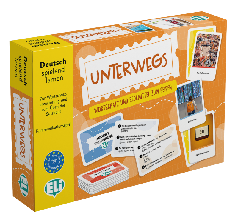 Copertina di Unterwegs, gioco linguistico ELI per l'apprendimento del tedesco