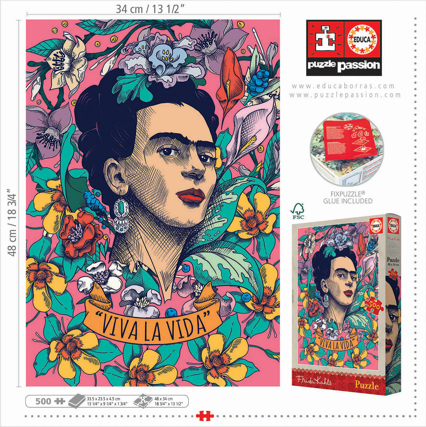 Puzzle 500 pezzi “Viva la Vida” Frida Kahlo - Centroscuola