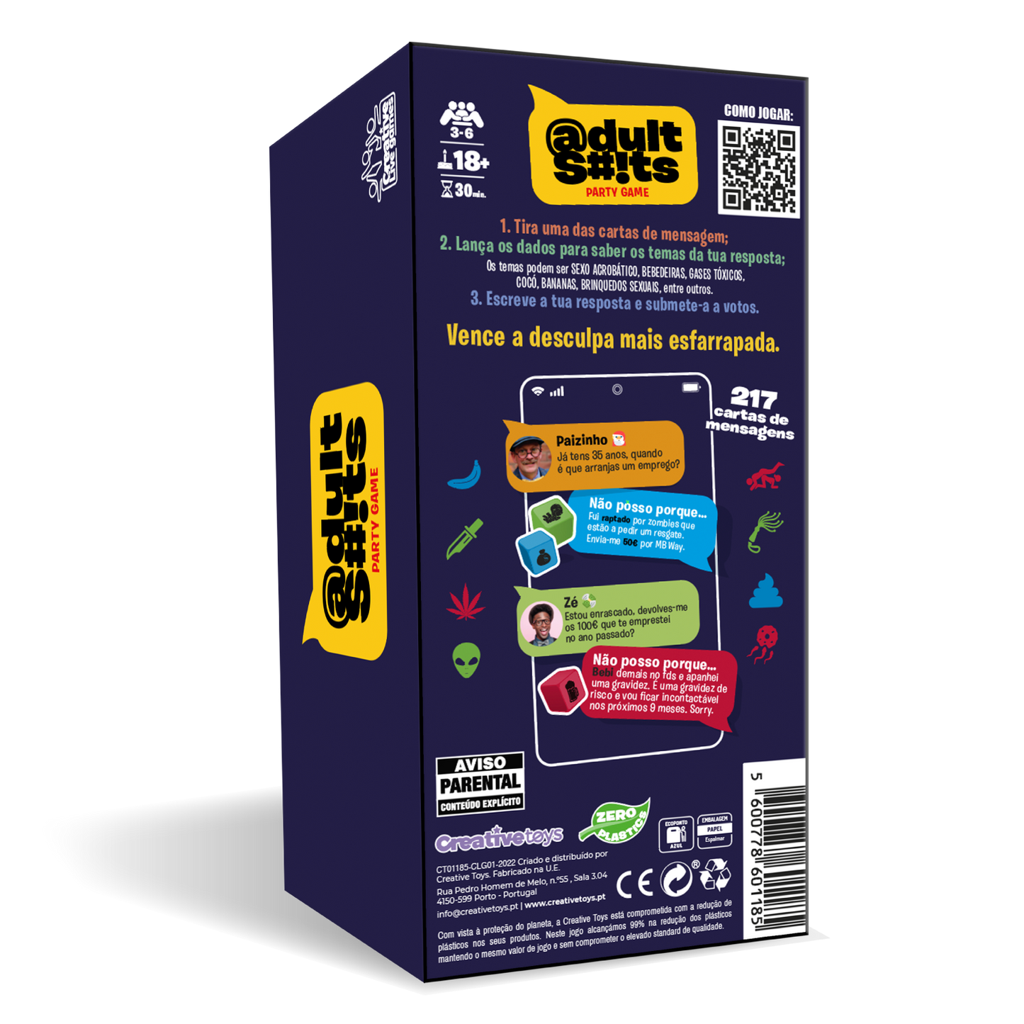 Adult Shits - retro della confezione con istruzioni di gioco e numero di carte, party game per adulti 18+