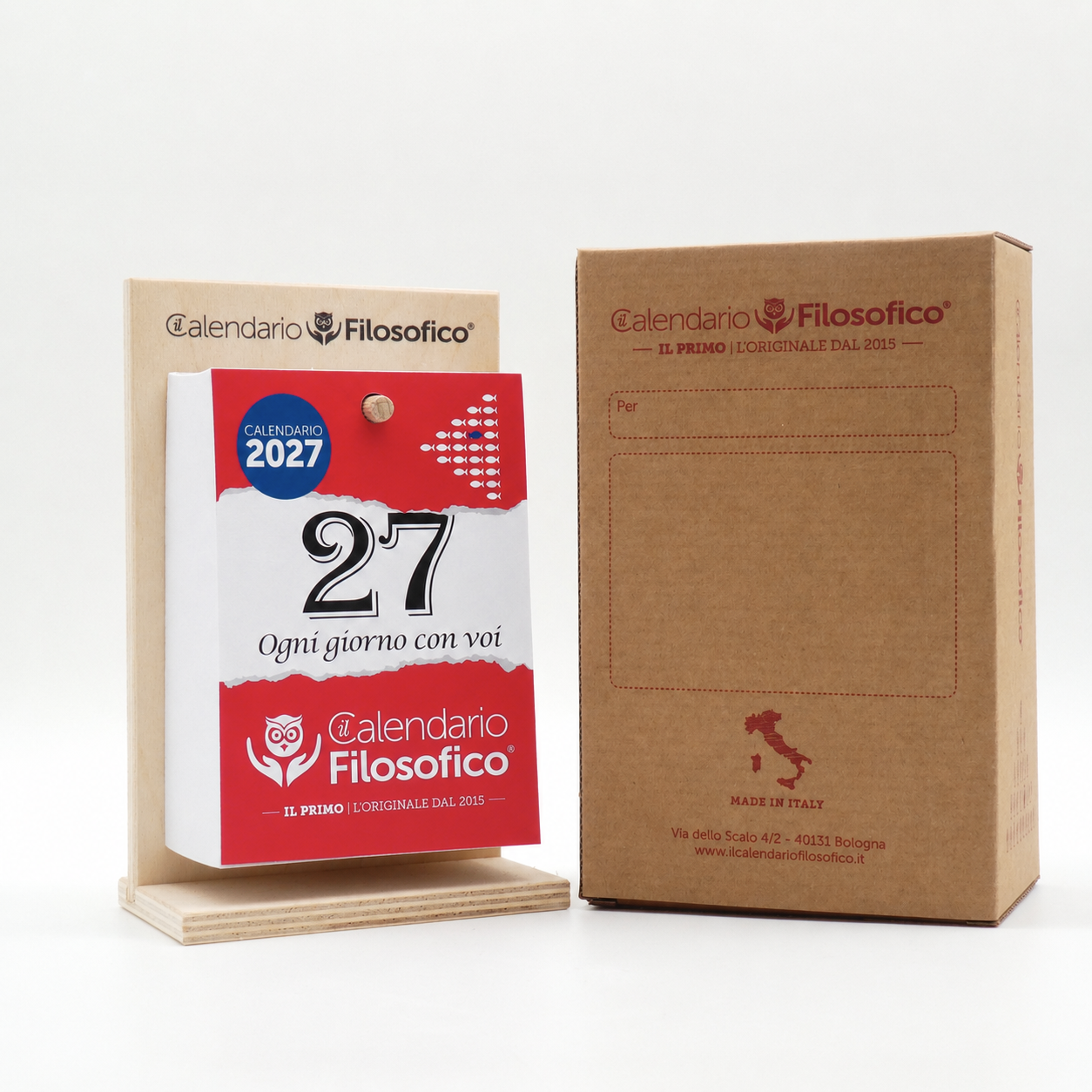 Calendario Filosofico 2027 con supporto in legno - scatola regalo retro