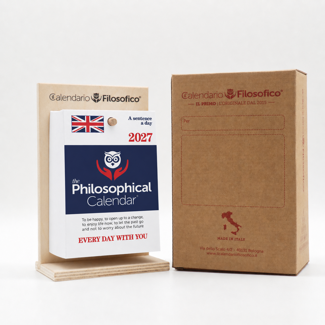 The Philosophical Calendar 2027 con supporto in legno - scatola regalo retro