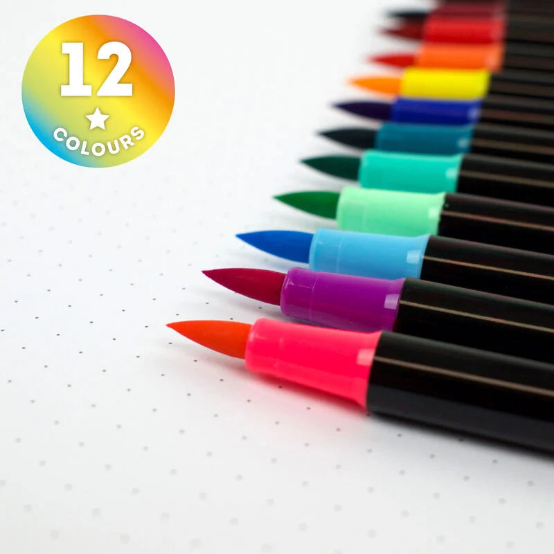 Set di 12 Pennarelli con Punta Pennello - Brush Markers Bright