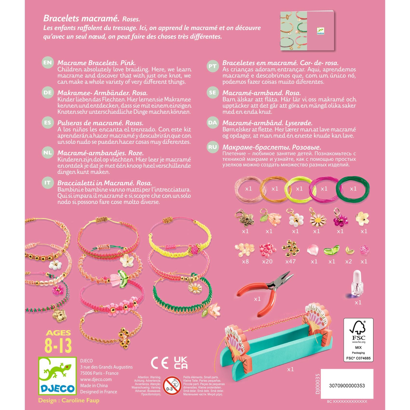 Bracciali Macramè Djeco Rosa - retro confezione con contenuto