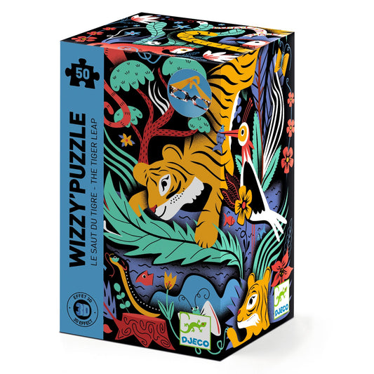 Wizzy Puzzle 3D Il Salto della Tigre Djeco 50 pezzi con occhiali 3D