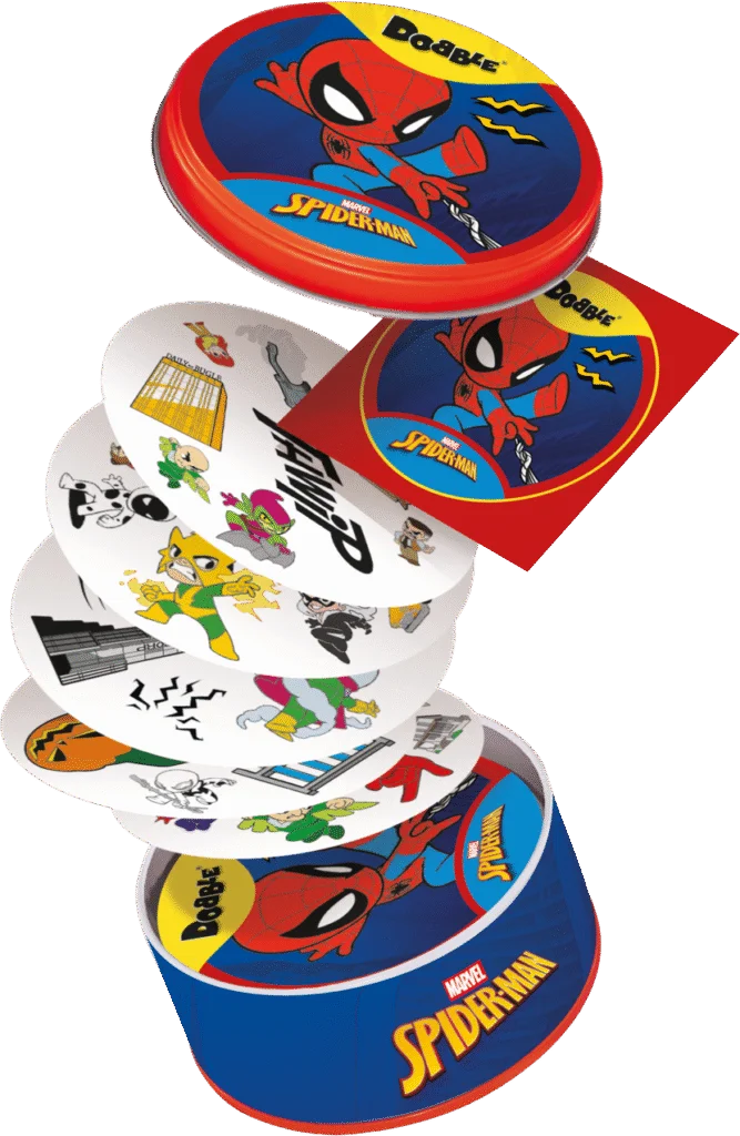 Dobble Spiderman - esempio di carte del gioco a tema Marvel, editore Asmodee