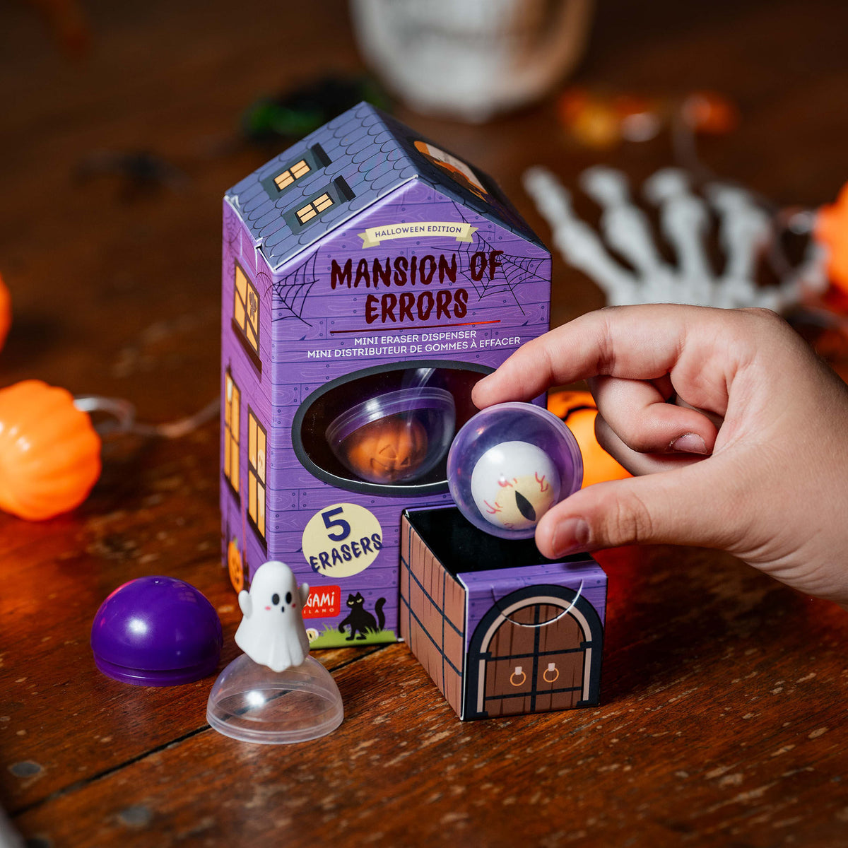 Mini distributore di gomme da cancellare Halloween Mansion of Errors Legami