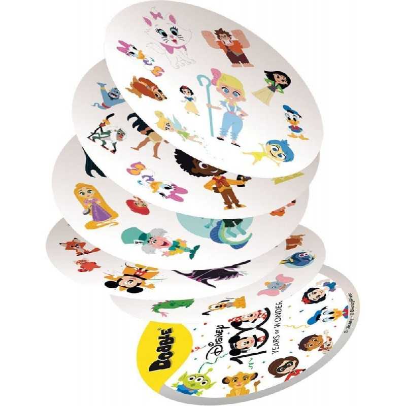 Dobble Disney Edition - primo piano su alcune carte con i personaggi Disney e Pixar