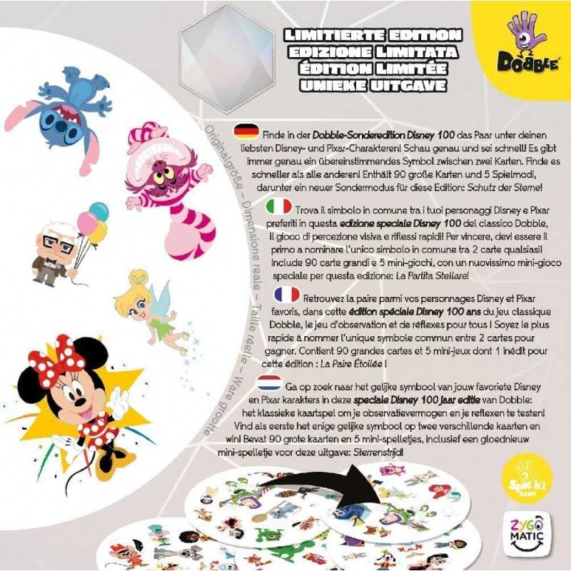 Dobble Disney Edition - retro della scatola con regole del gioco, Asmodee