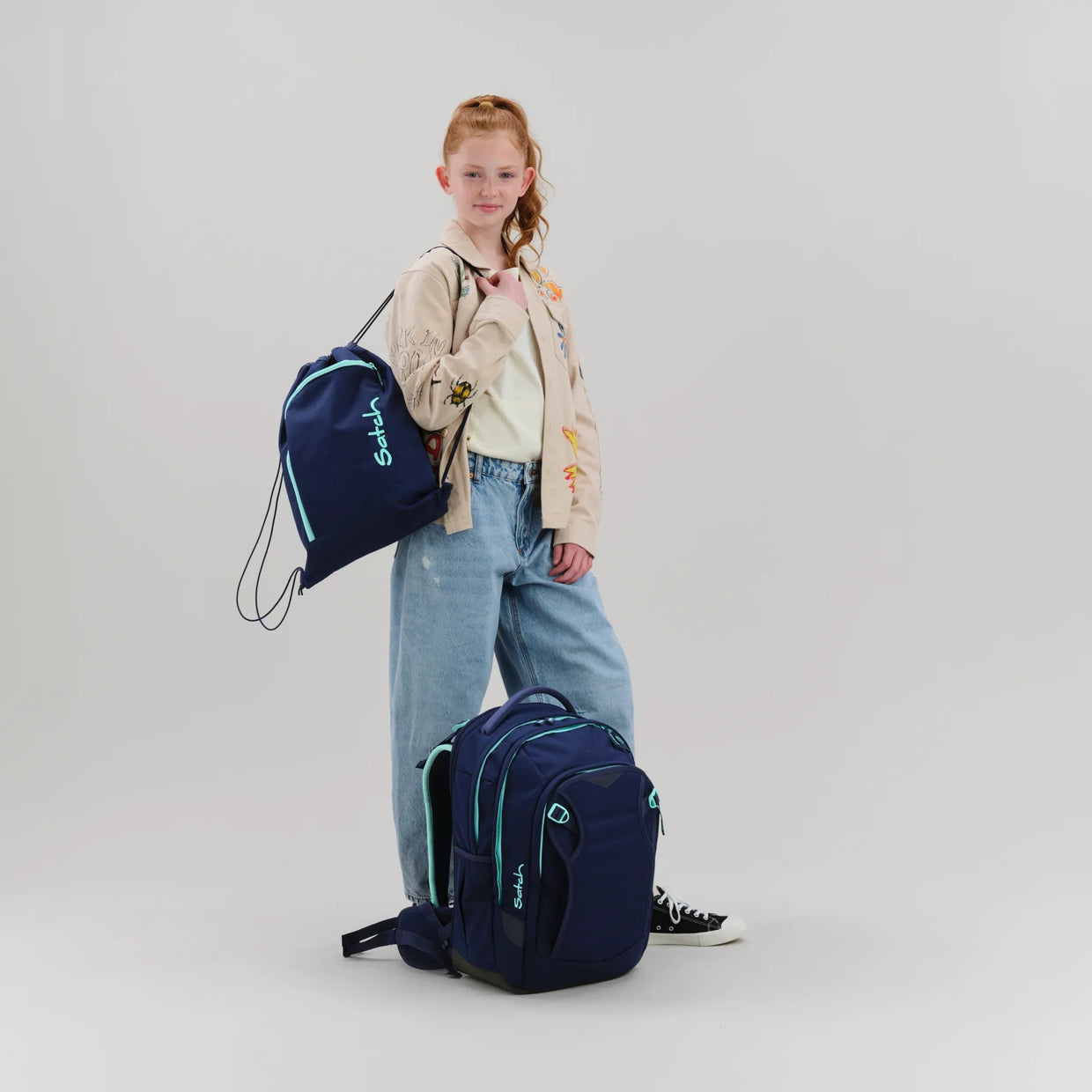 Zaino Satch Match Plus Ocean Mint indossato - vista posteriore