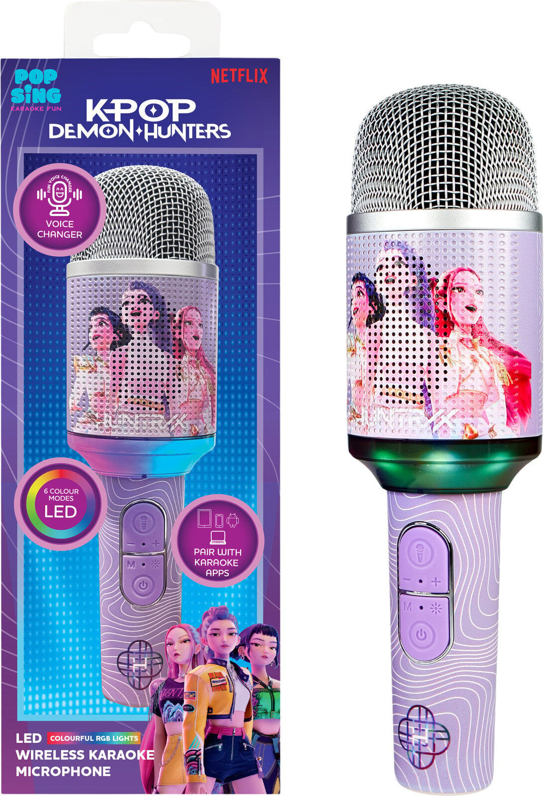 Microfono karaoke KPop Demon Hunters PopSing 2 LED viola - OTL Technologies
