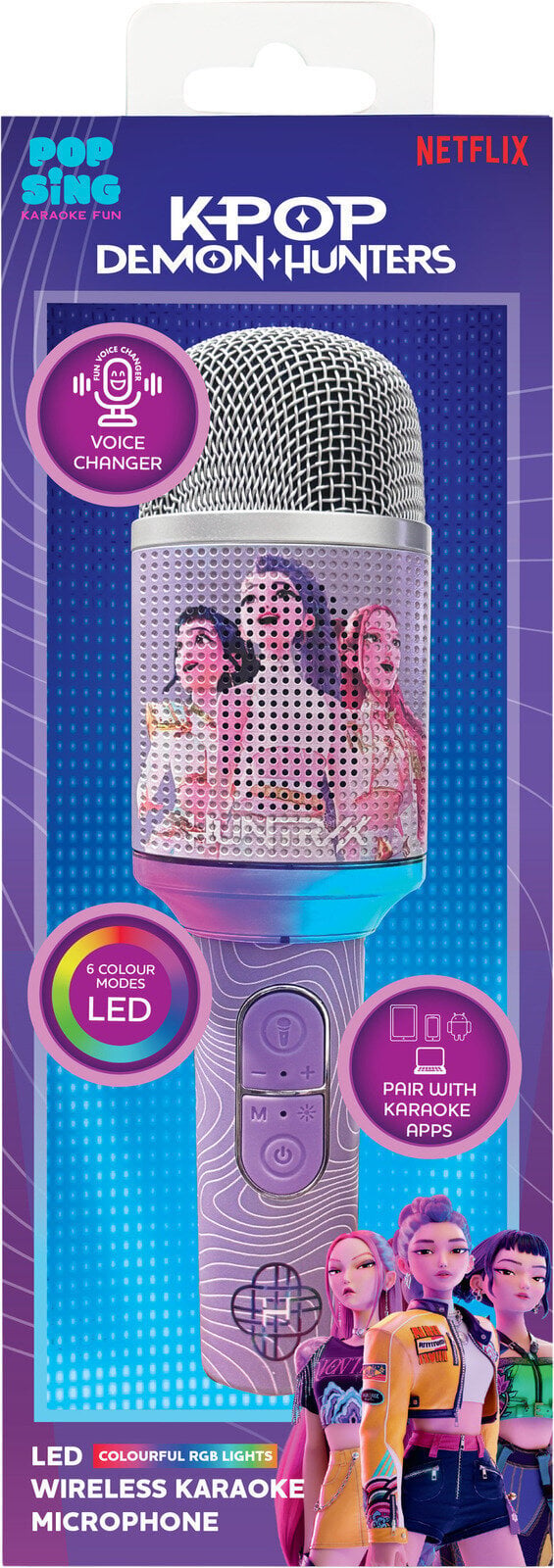 Microfono karaoke KPop Demon Hunters PopSing 2 LED viola - OTL Technologies
