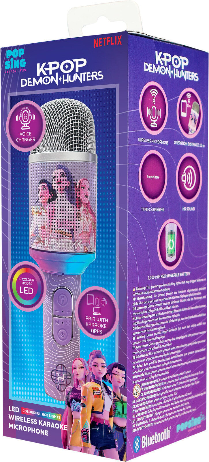Microfono karaoke KPop Demon Hunters PopSing 2 LED viola - OTL Technologies