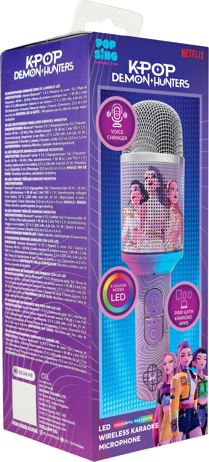 Microfono karaoke KPop Demon Hunters PopSing 2 LED viola - OTL Technologies