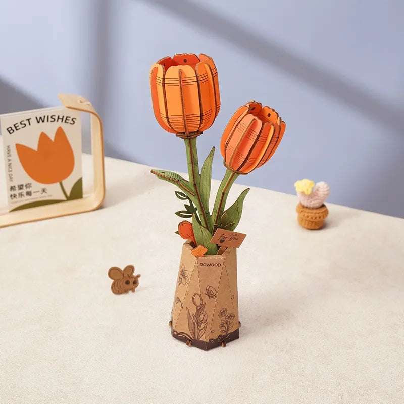 Wooden Flower - Orange Tulip