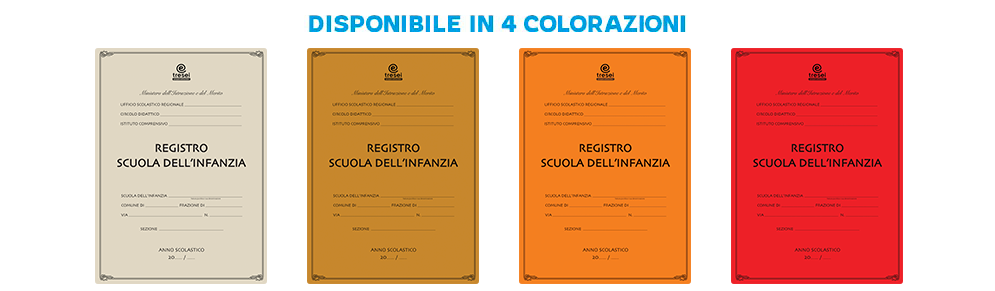 Registro per la scuola dell'infanzia Tre Sei Scuola, set nelle quattro varianti di colore