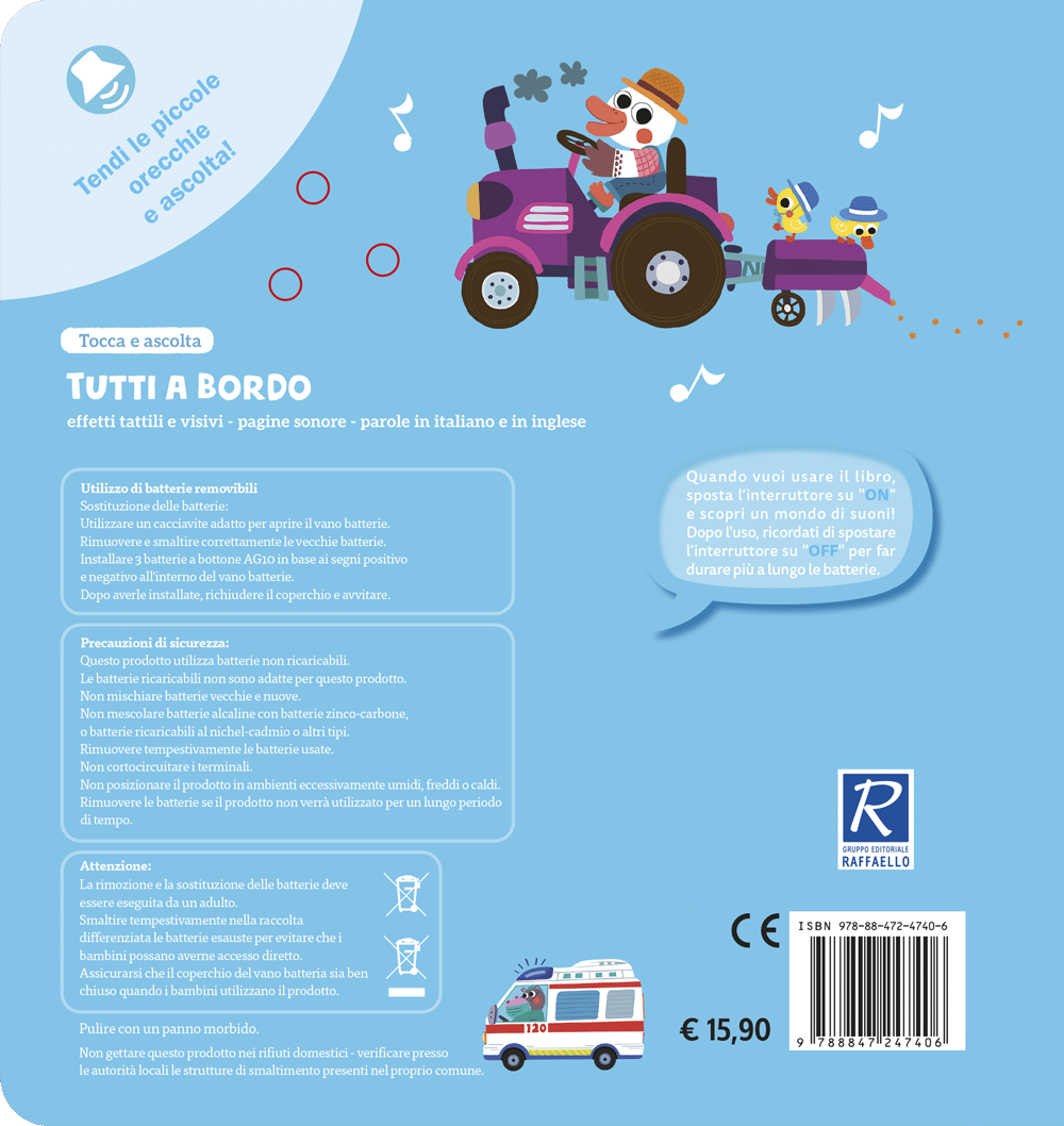 Tutti a bordo - Tocca e ascolta, retro copertina, Raffaello