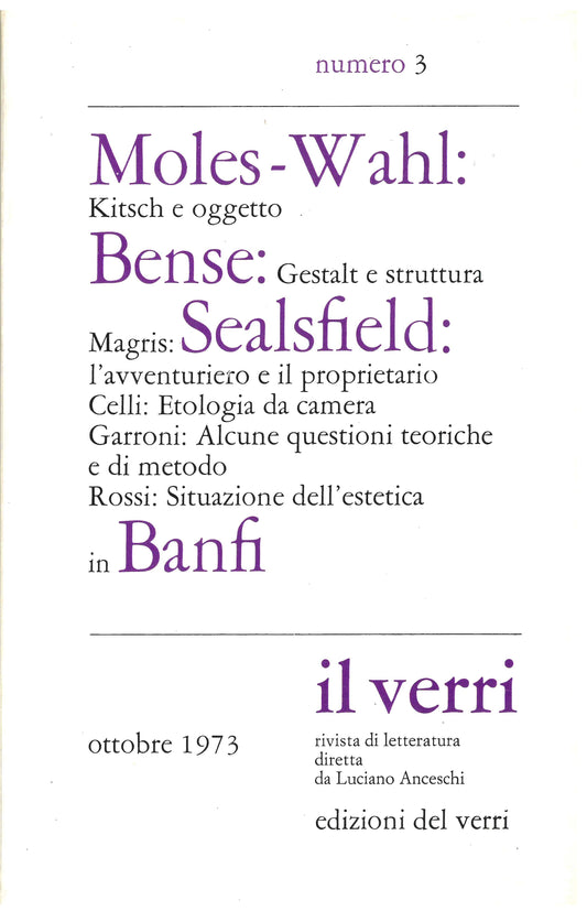 Rivista Il Verri quinta serie 1973 n 3 - Centroscuola